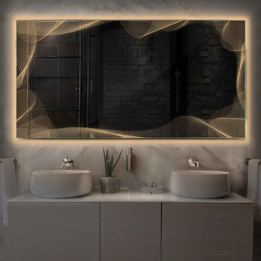 Horizontal LED Mirror | Wall Switch Control | Warm White Light - Reyze Simetria Series Model 3