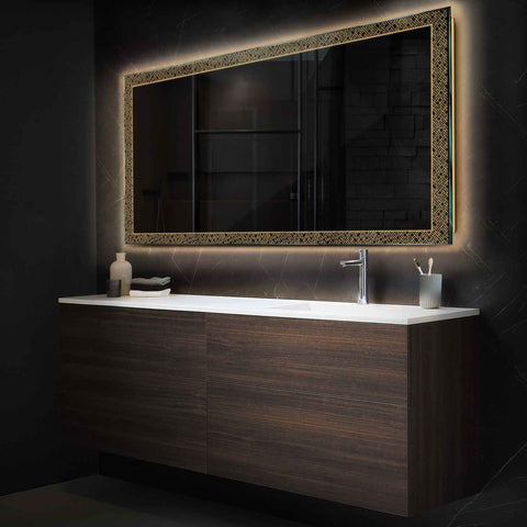 Horizontal LED Mirror | Wall Switch Control | Warm White Light - Reyze Simetria Series Model 5