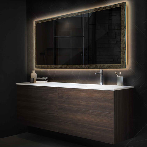 Horizontal LED Mirror | Wall Switch Control | Warm White Light - Reyze Simetria Series Model 6