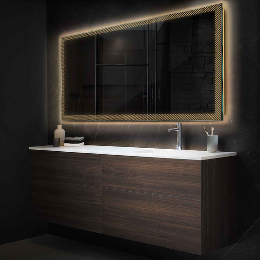 Horizontal LED Mirror | Wall Switch Control | Warm White Light - Reyze Simetria Series Model 7