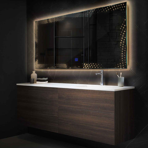 Horizontal LED Mirror | Touch Button | Warm White Light - Reyze Simetria Series Model 8