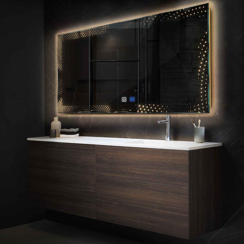 Horizontal LED Mirror | Touch Buttons | Anti-Fog Function | Warm White Light - Reyze Simetria Series Model 8