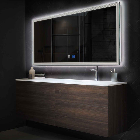Horizontal LED Mirror | Touch Buttons | Anti-Fog Function | Neutral White Light - Reyze Edge Series Model 1