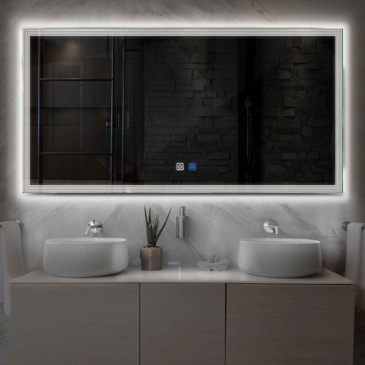 Horizontal LED Mirror | Touch Buttons | Anti-Fog Function | Neutral White Light - Reyze Edge Series Model 1