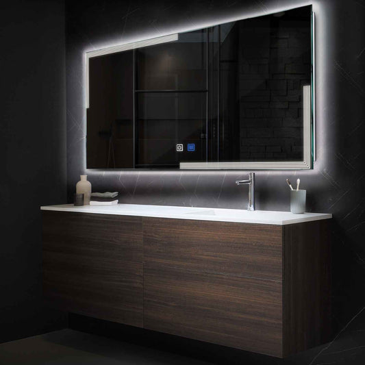 Horizontal LED Mirror | Touch Buttons | Anti-Fog Function | Neutral White Light - Reyze Edge Series Model 2