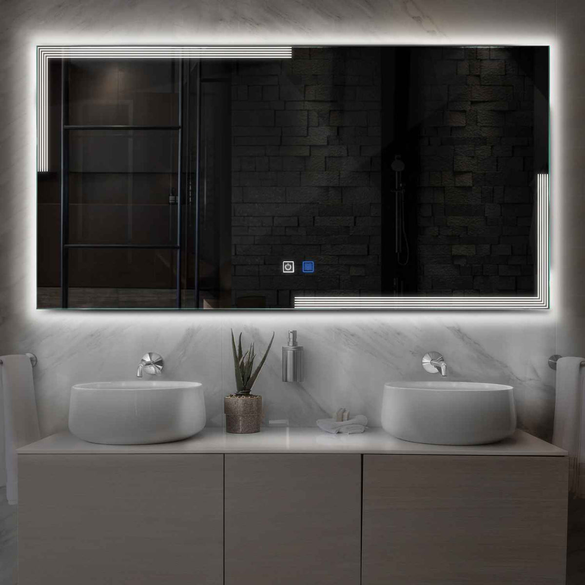 Horizontal LED Mirror | Touch Buttons | Anti-Fog Function | Neutral White Light - Reyze Edge Series Model 2