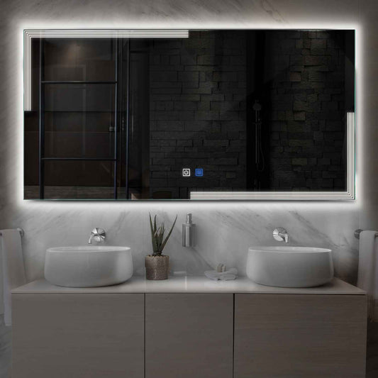 Horizontal LED Mirror | Touch Buttons | Anti-Fog Function | Neutral White Light - Reyze Edge Series Model 2