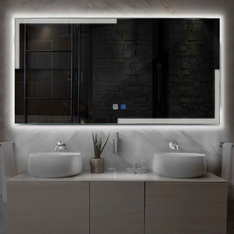 Horizontal LED Mirror | Touch Buttons | Anti-Fog Function | Neutral White Light - Reyze Edge Series Model 2