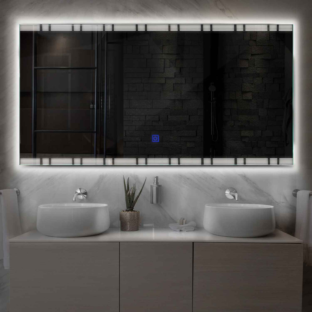 Horizontal LED Mirror | Touch Button | Neutral White Light - Reyze Edge Series Model 3
