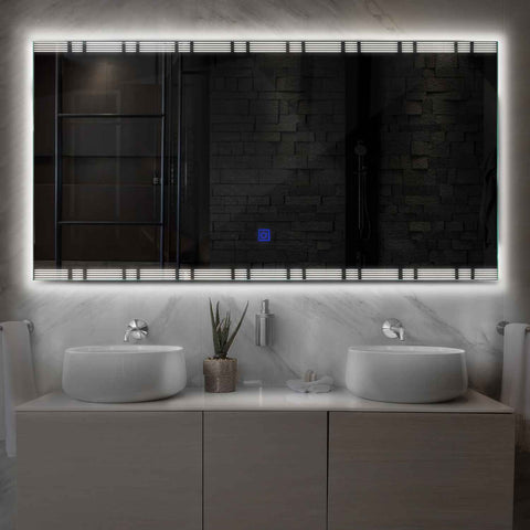 Horizontal LED Mirror | Touch Button | Neutral White Light - Reyze Edge Series Model 3