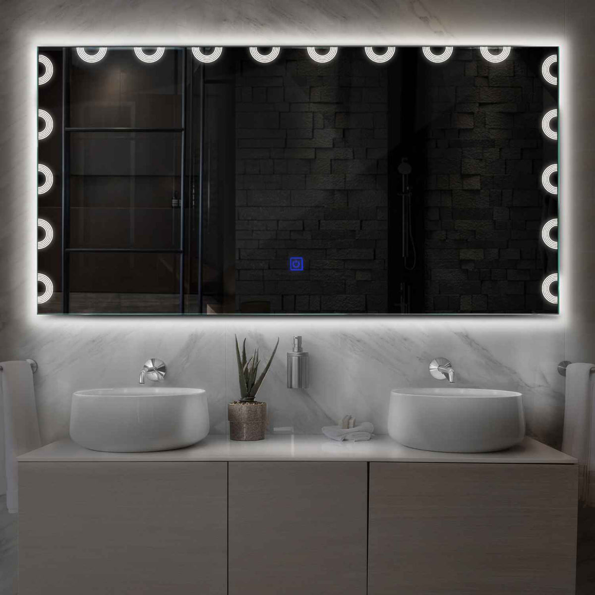 Horizontal LED Mirror | Touch Button | Neutral White Light - Reyze Edge Series Model 4