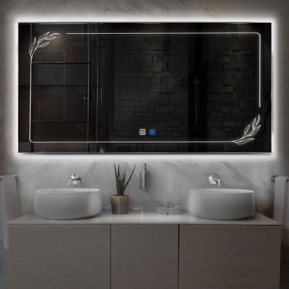 Horizontal LED Mirror | Touch Buttons | Anti-Fog Function | Neutral White Light - Reyze Good Vibes Series Model 1