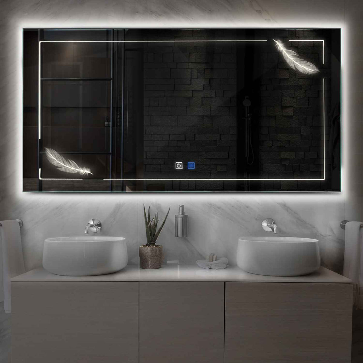 Horizontal LED Mirror | Touch Buttons | Anti-Fog Function | Neutral White Light - Reyze Good Vibes Series Model 2