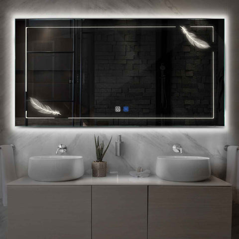 Horizontal LED Mirror | Touch Buttons | Anti-Fog Function | Neutral White Light - Reyze Good Vibes Series Model 2