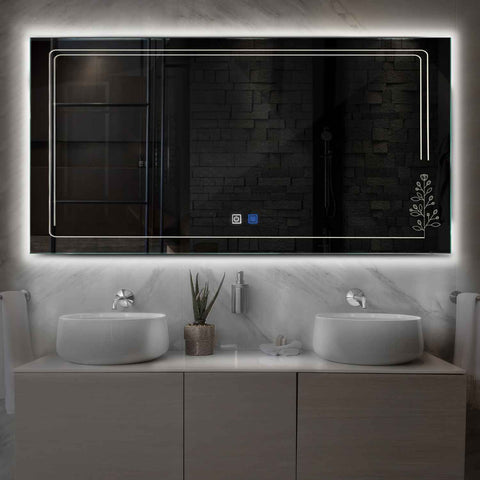 Horizontal LED Mirror | Touch Buttons | Anti-Fog Function | Neutral White Light - Reyze Good Vibes Series Model 3