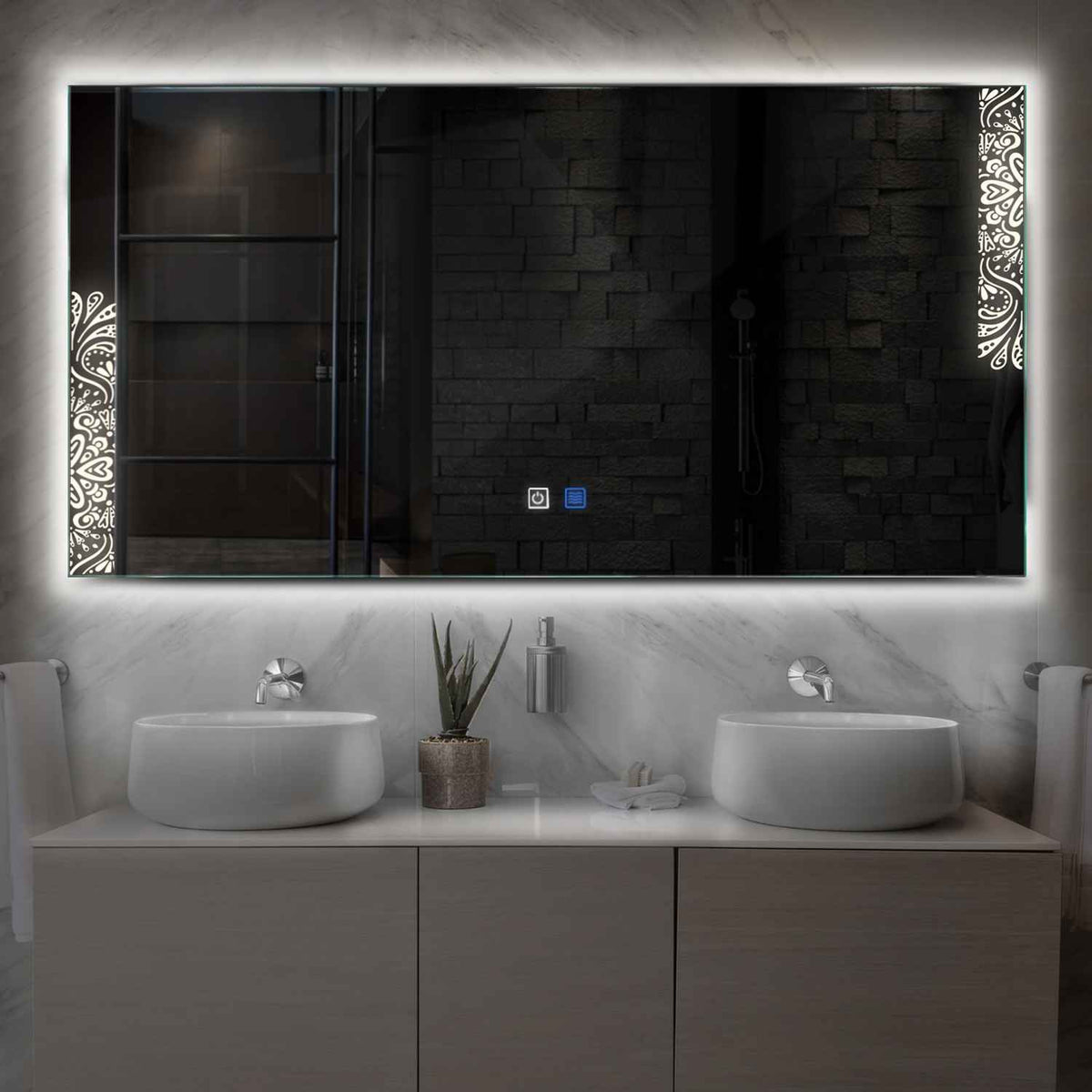 Horizontal LED Mirror | Touch Buttons | Anti-Fog Function | Neutral White Light - Reyze Good Vibes Series Model 4