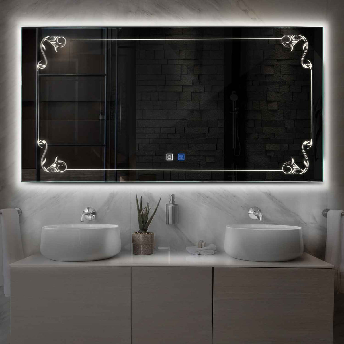 Horizontal LED Mirror | Touch Buttons | Anti-Fog Function | Neutral White Light - Reyze Good Vibes Series Model 5