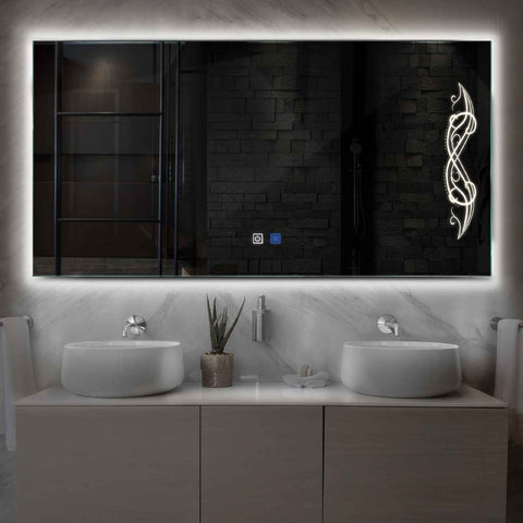 Horizontal LED Mirror | Touch Buttons | Anti-Fog Function | Neutral White Light - Reyze Good Vibes Series Model 6