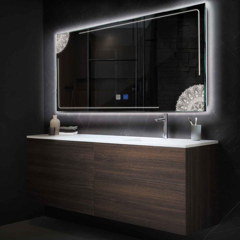 Horizontal LED Mirror | Touch Buttons | Anti-Fog Function | Neutral White Light - Reyze Good Vibes Series Model 7