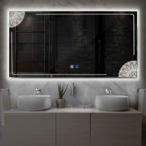 Horizontal LED Mirror | Touch Buttons | Anti-Fog Function | Neutral White Light - Reyze Good Vibes Series Model 7