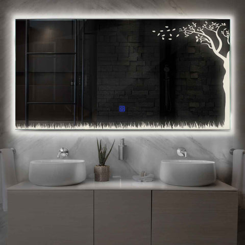 Horizontal LED Mirror | Touch Button | Neutral White Light - Reyze Good Vibes Series Model 8