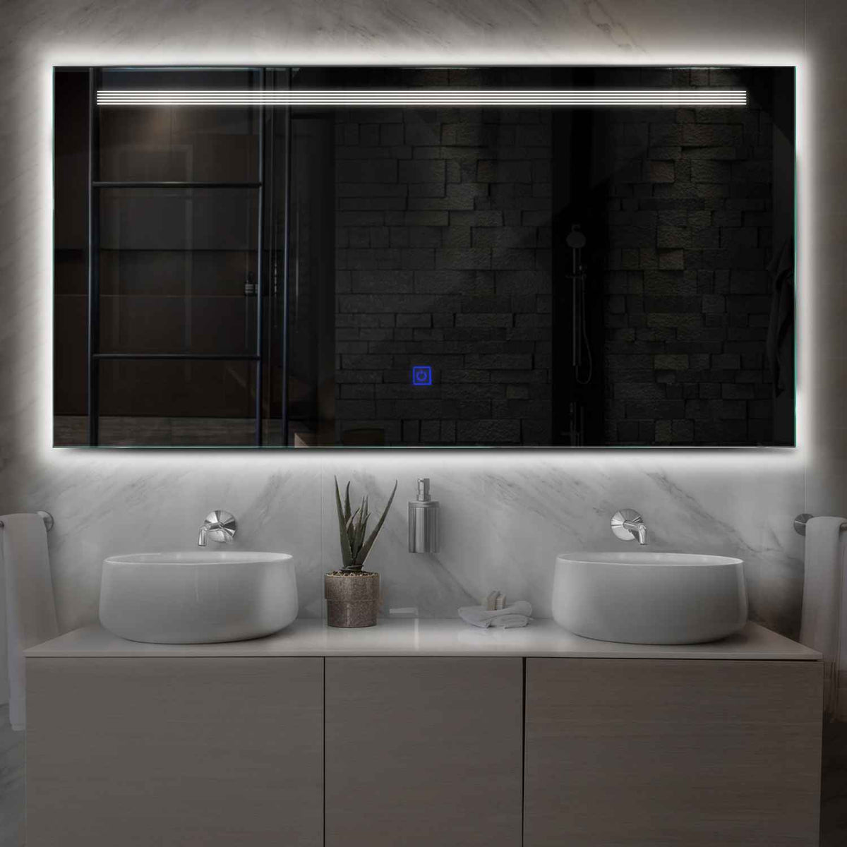 Horizontal LED Mirror | Touch Button | Neutral White Light - Reyze Minimal Series Model 5