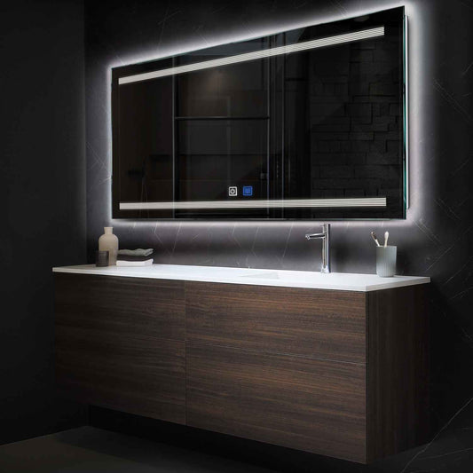 Horizontal LED Mirror | Touch Buttons | Anti-Fog Function | Neutral White Light - Reyze Minimal Series Model 8
