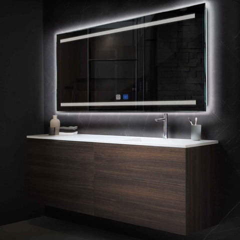 Horizontal LED Mirror | Touch Buttons | Anti-Fog Function | Neutral White Light - Reyze Minimal Series Model 8