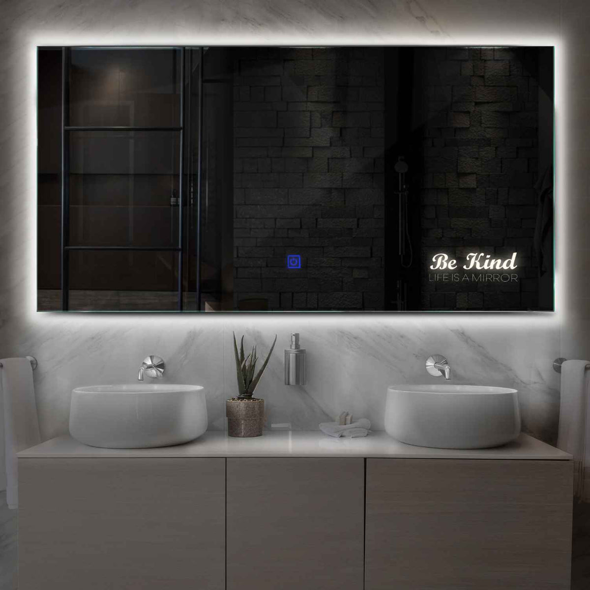 Horizontal LED Mirror | Touch Button | Neutral White Light - Reyze Motivated Series Model 6