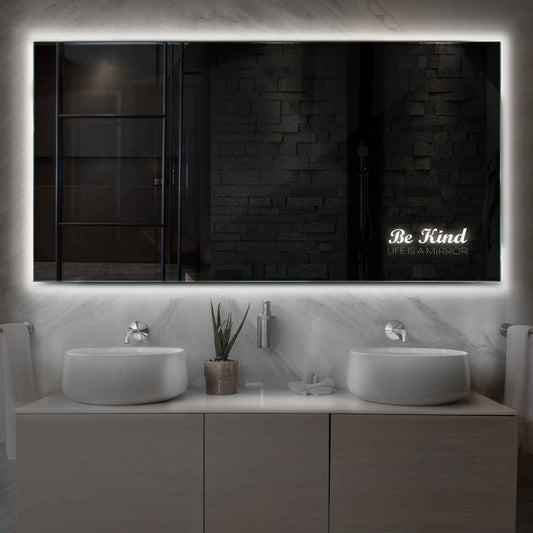 Horizontal LED Mirror | Wall Switch Control | Neutral White Light - Reyze Motivated Series Model 6