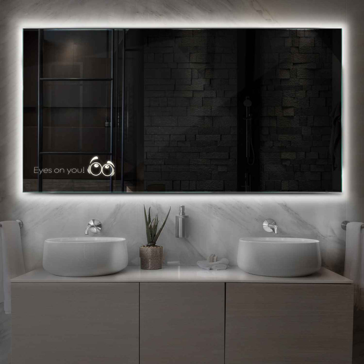 Horizontal LED Mirror | Wall Switch Control | Neutral White Light - Reyze Motivated Series Model 8
