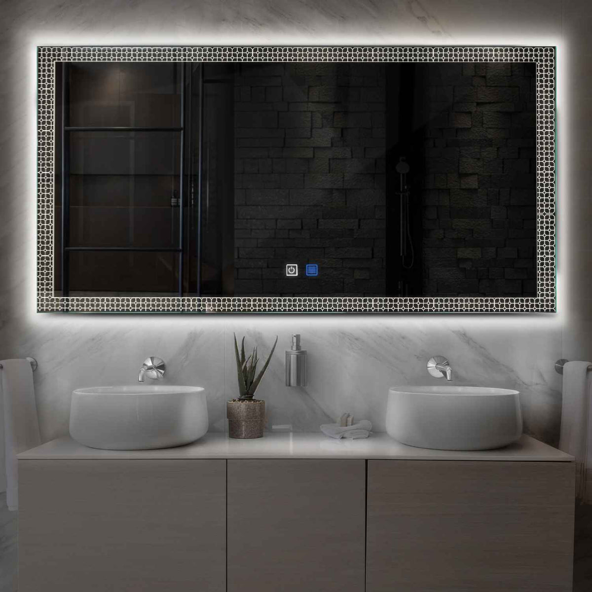 Horizontal LED Mirror | Touch Buttons | Anti-Fog Function | Neutral White Light - Reyze Official Series Model 2