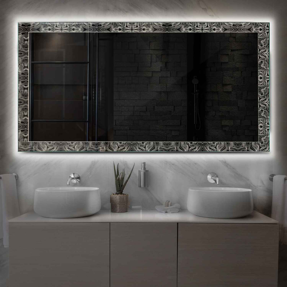 Horizontal LED Mirror | Wall Switch Control | Neutral White Light - Reyze Official Series Model 8