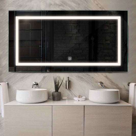 Horizontal LED Mirror | Touch Button | Neutral White Light - Reyze Salono Series Model 1