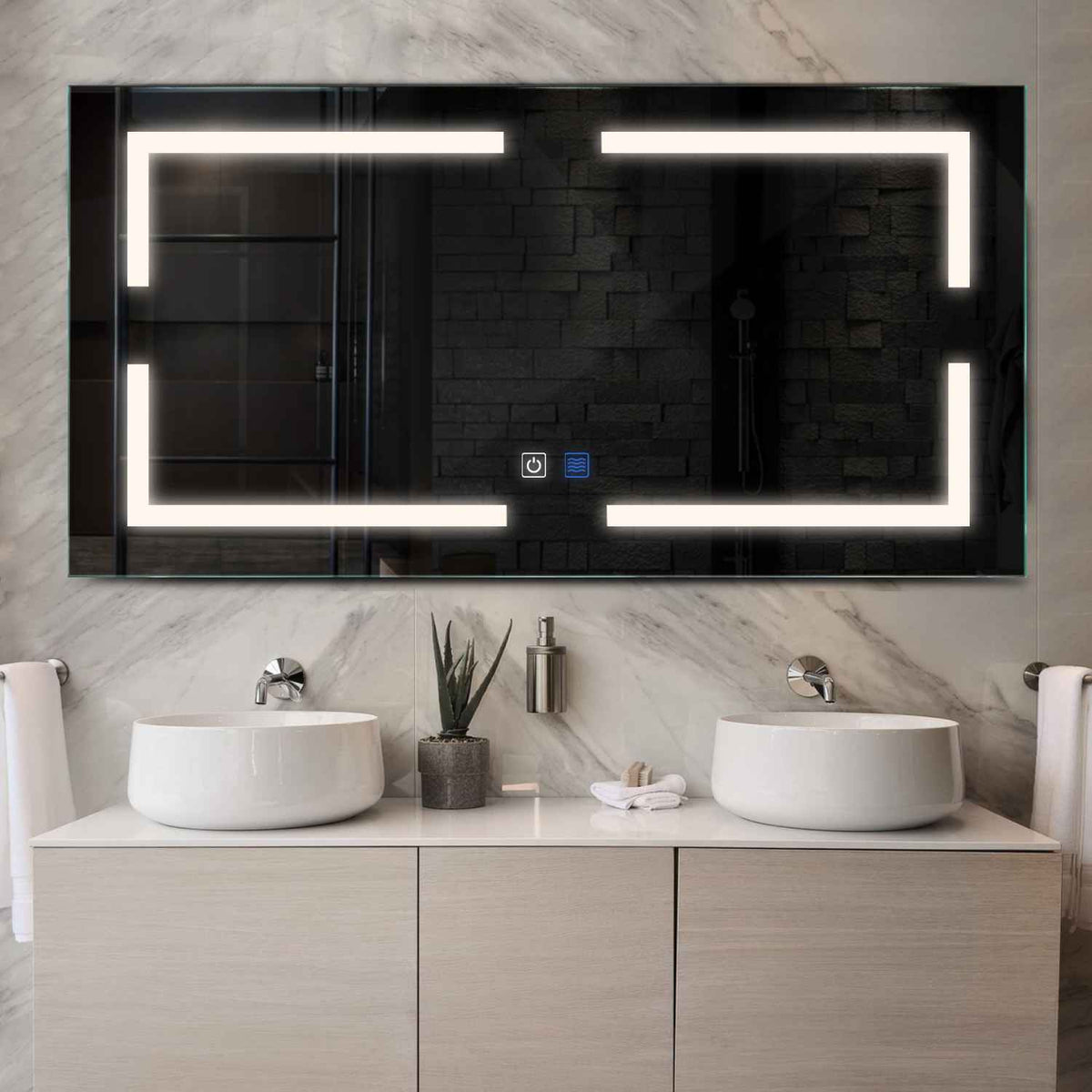 Horizontal LED Mirror | Touch Buttons | Anti-Fog Function | Neutral White Light - Reyze Salono Series Model 2