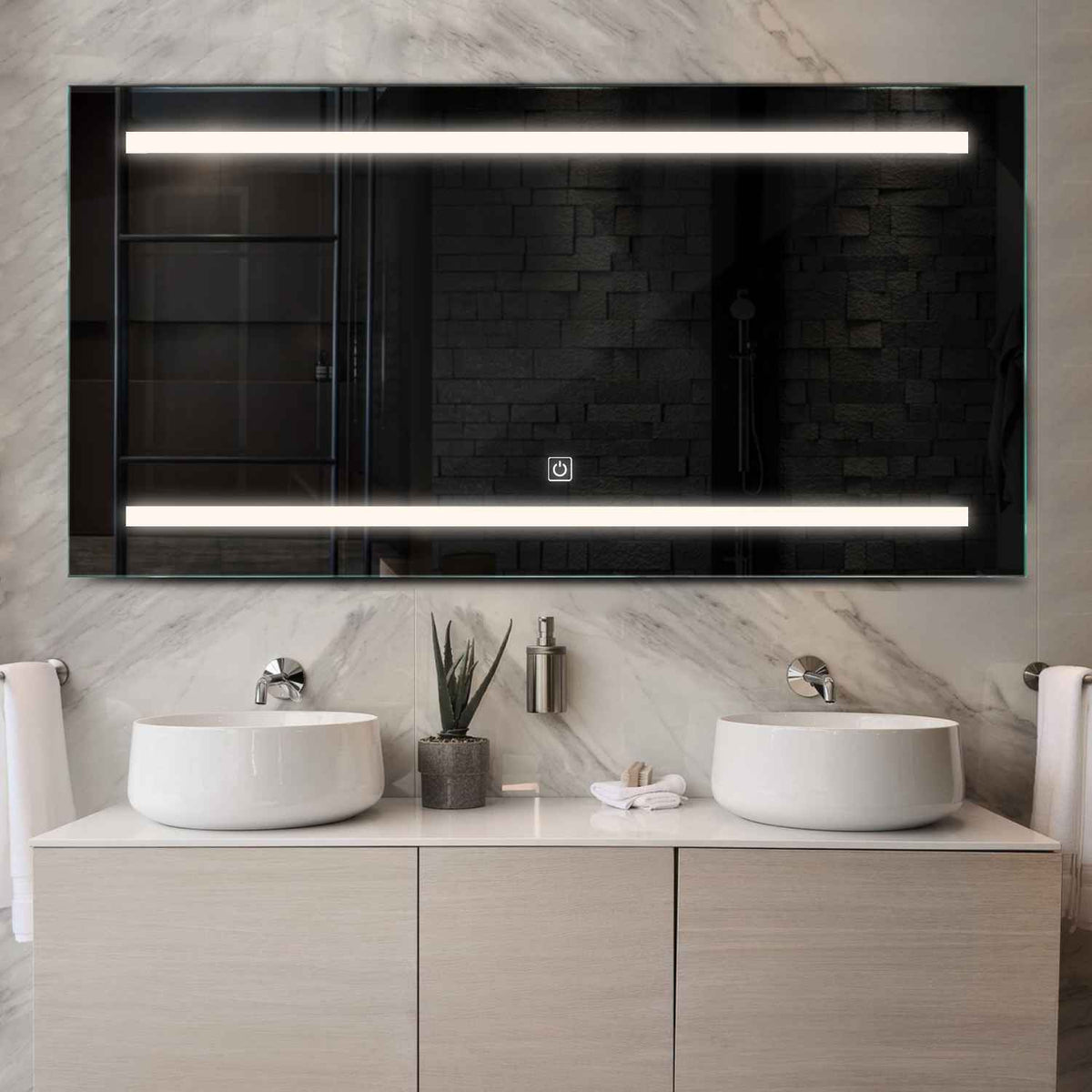 Horizontal LED Mirror | Touch Button | Neutral White Light - Reyze Salono Series Model 4