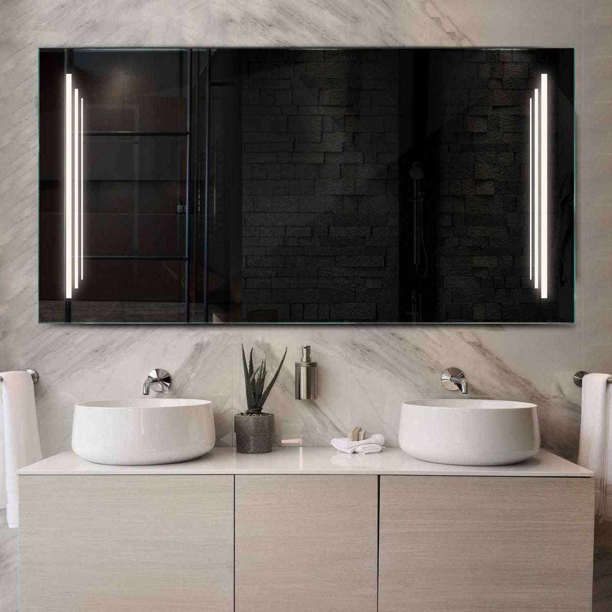 Horizontal LED Mirror | Wall Switch Control | Neutral White Light - Reyze Salono Series Model 8