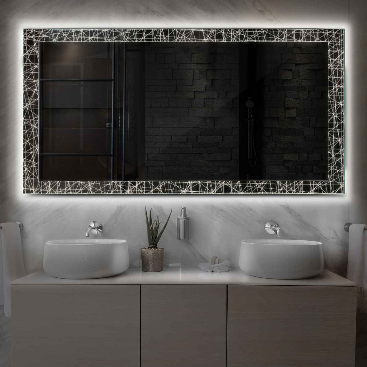 Horizontal LED Mirror | Wall Switch Control | Neutral White Light - Reyze Simetria Series Model 1