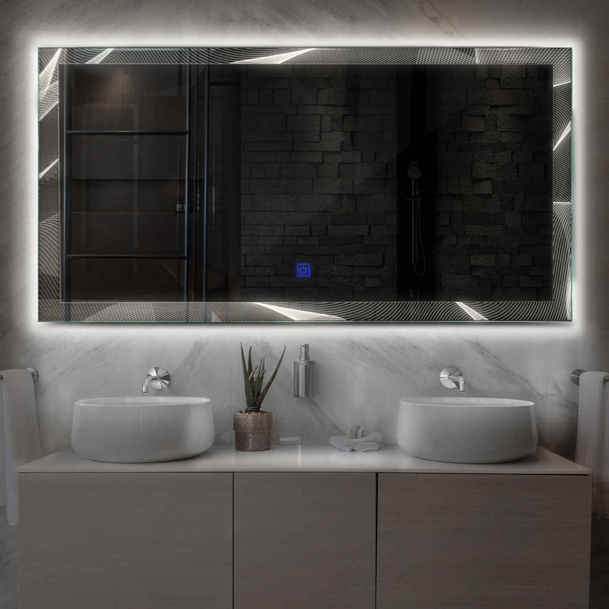 Horizontal LED Mirror | Touch Button | Neutral White Light - Reyze Simetria Series Model 2