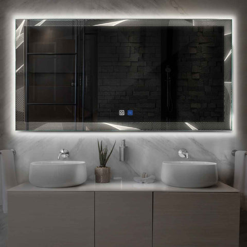 Horizontal LED Mirror | Touch Buttons | Anti-Fog Function | Neutral White Light - Reyze Simetria Series Model 2