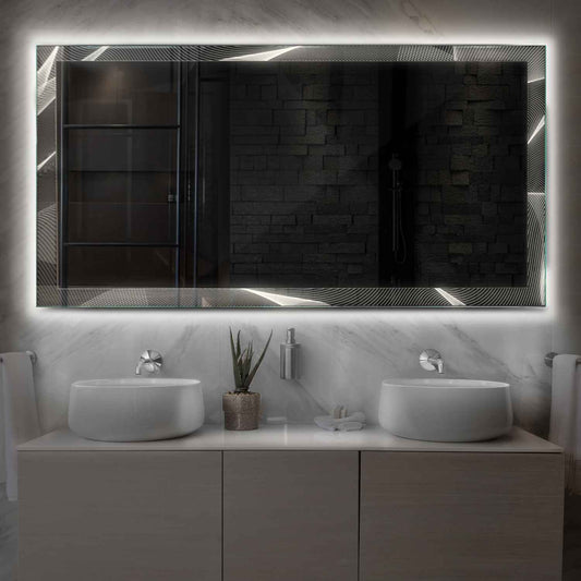 Horizontal LED Mirror | Wall Switch Control | Neutral White Light - Reyze Simetria Series Model 2