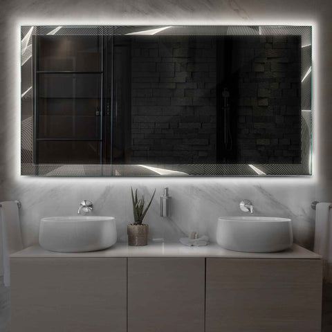 Horizontal LED Mirror | Wall Switch Control | Neutral White Light - Reyze Simetria Series Model 2