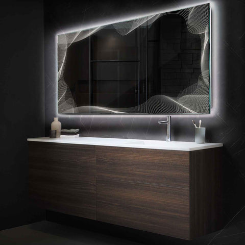 Horizontal LED Mirror | Wall Switch Control | Neutral White Light - Reyze Simetria Series Model 3