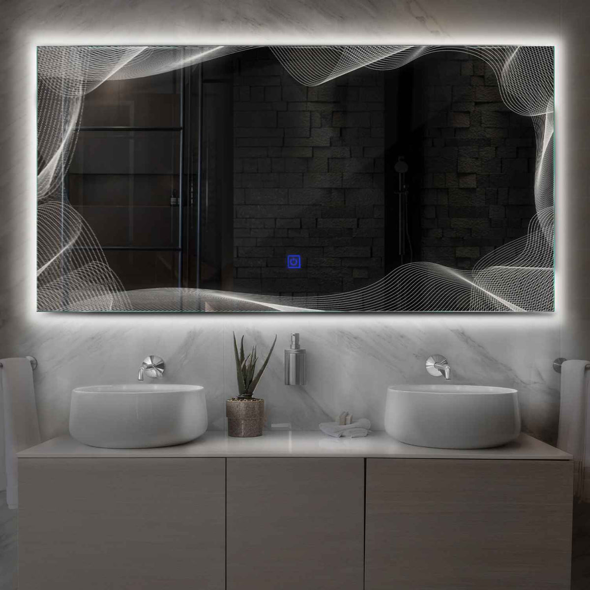 Horizontal LED Mirror | Touch Button | Neutral White Light - Reyze Simetria Series Model 3