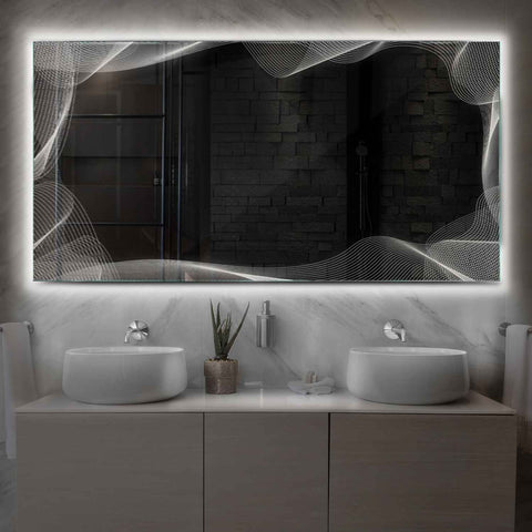 Horizontal LED Mirror | Wall Switch Control | Neutral White Light - Reyze Simetria Series Model 3