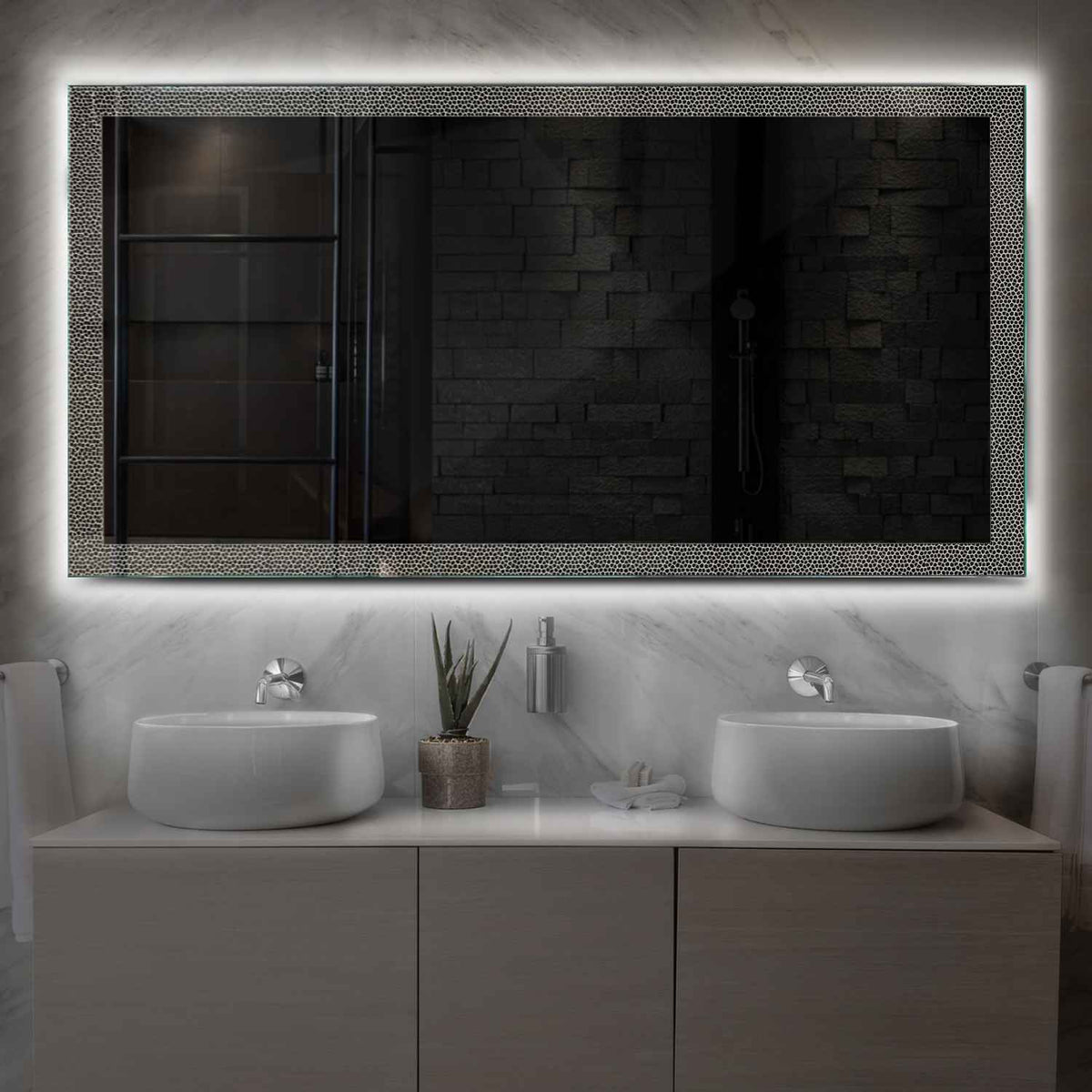 Horizontal LED Mirror | Wall Switch Control | Neutral White Light - Reyze Simetria Series Model 4