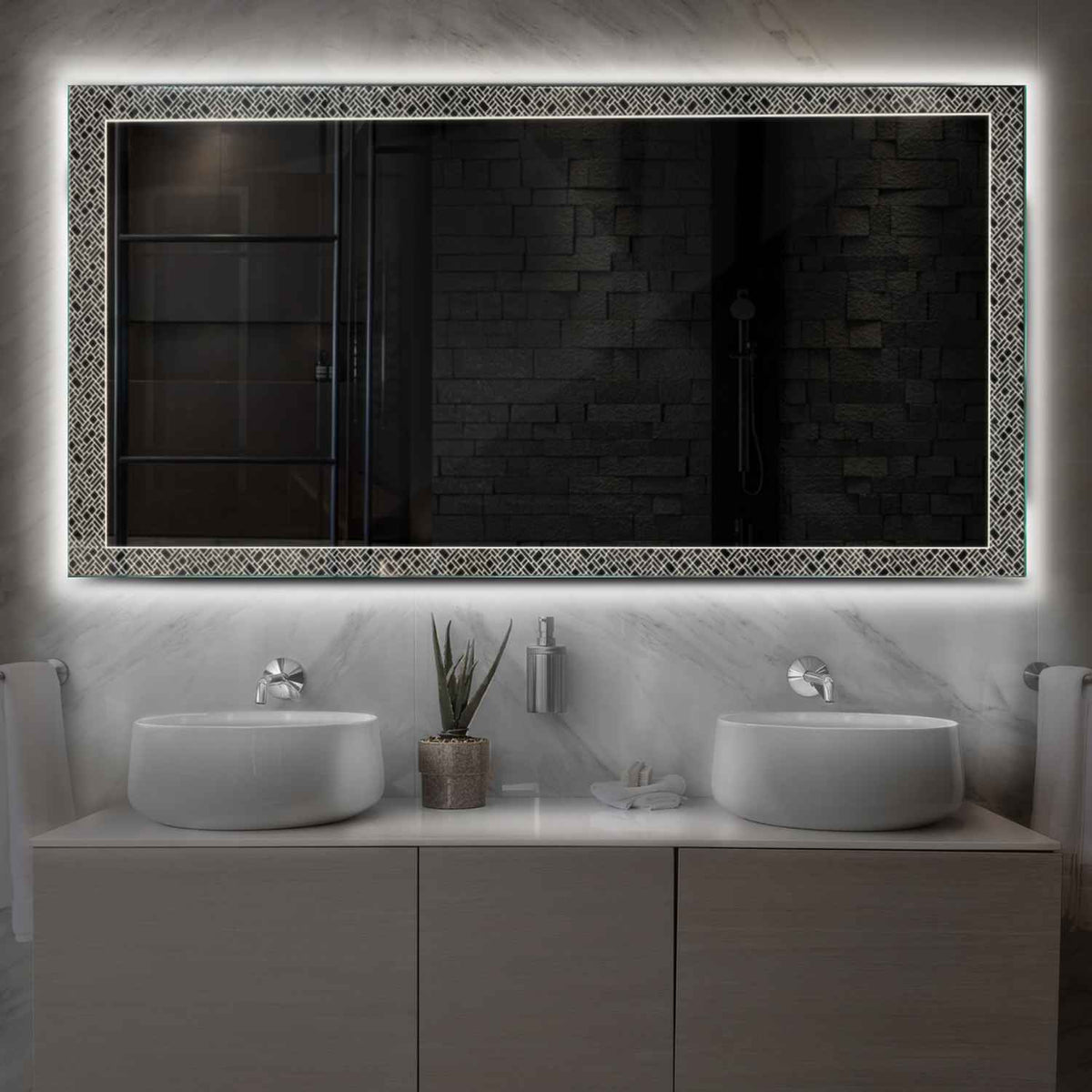 Horizontal LED Mirror | Wall Switch Control | Neutral White Light - Reyze Simetria Series Model 5