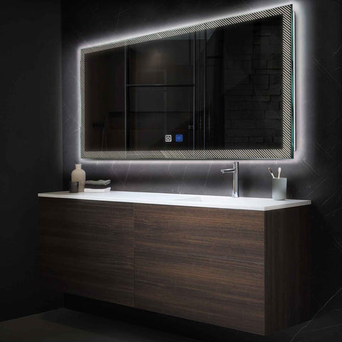 Horizontal LED Mirror | Touch Buttons | Anti-Fog Function | Neutral White Light - Reyze Simetria Series Model 7