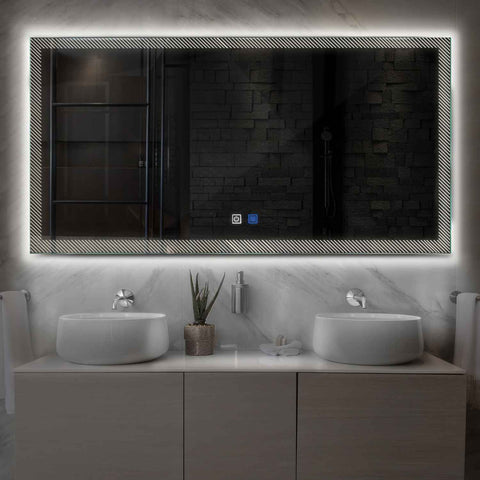 Horizontal LED Mirror | Touch Buttons | Anti-Fog Function | Neutral White Light - Reyze Simetria Series Model 7