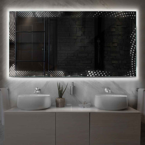 Horizontal LED Mirror | Wall Switch Control | Neutral White Light - Reyze Simetria Series Model 8